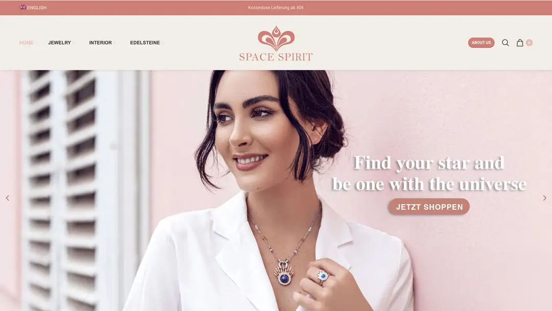 Online Shop-Design für Space-Spirit Spiritueller Schmuck aus Düsseldorf
